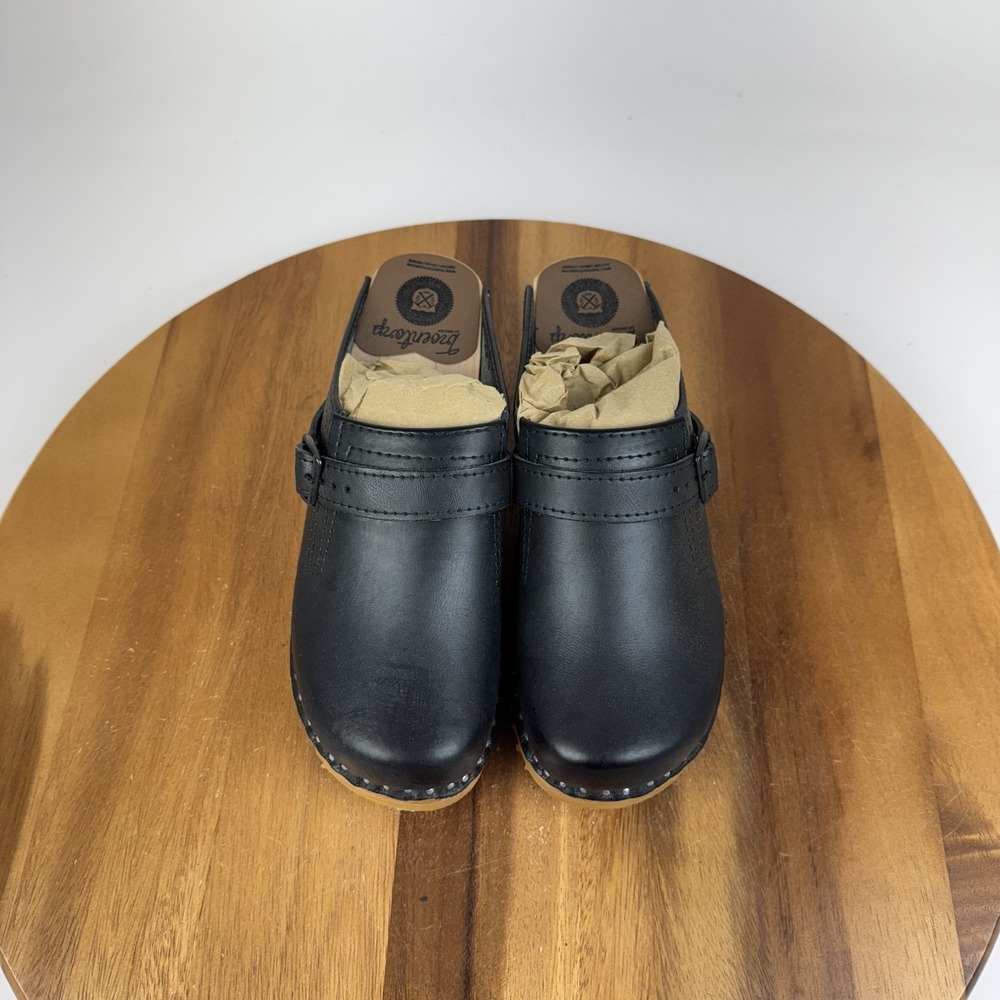 New Womens Troentorp Bastad Raphael Black Leather Slip On Clogs Size EU 35 NIB
